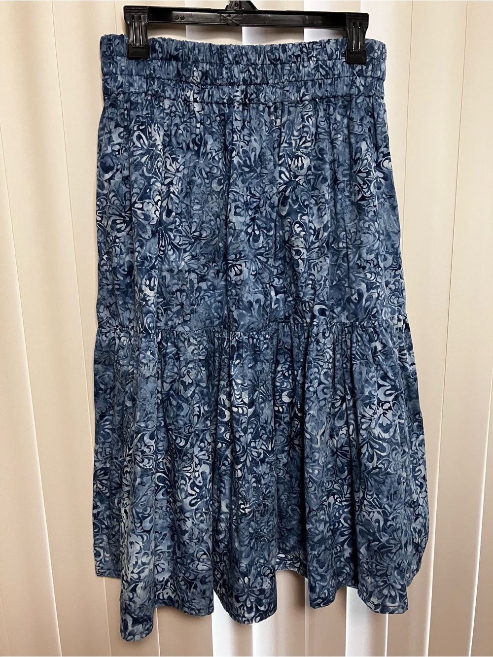 Boho Blue Floral Maxi Skirt with Tiered Silhouette